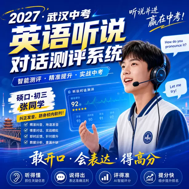 武汉中考听说机考民办高中英语听说录取参考硚口&middot;初三张同学（纠正发音，跻身校内前列）